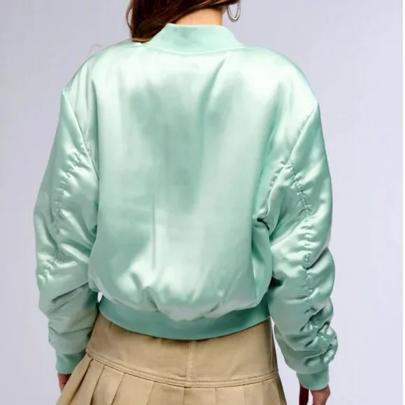 Callie Lives Miz Azalea Wang Arizona Mint Green Tea Satin Bomber Jacket S M L - Picture 6 of 8